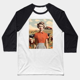 Vintage Farm Girl Pin Up Collage - Retro Chic Art Print Baseball T-Shirt